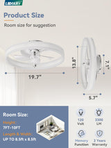 LEDIARY Low Profile Ceiling Fans with Lights, Flush Mount Modern Ceiling Fan and Remote Control, 19.7" LED Ceiling Fans, Stepless Dimmable 3 Colors and 6 Speeds - White LEDIARY
