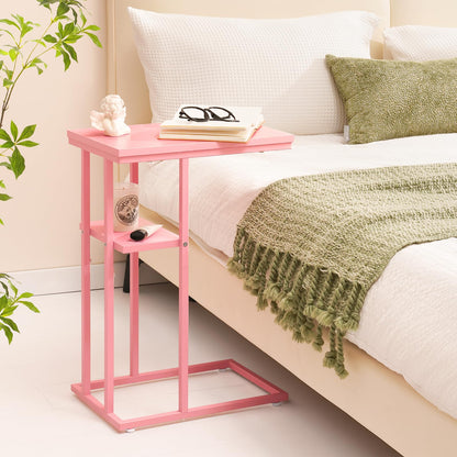 Yoobure C Shaped End Table, Side Table for Couch and Bed, Small Side Table for Small Spaces, Living Room, Bedroom, Rustic Snack Table