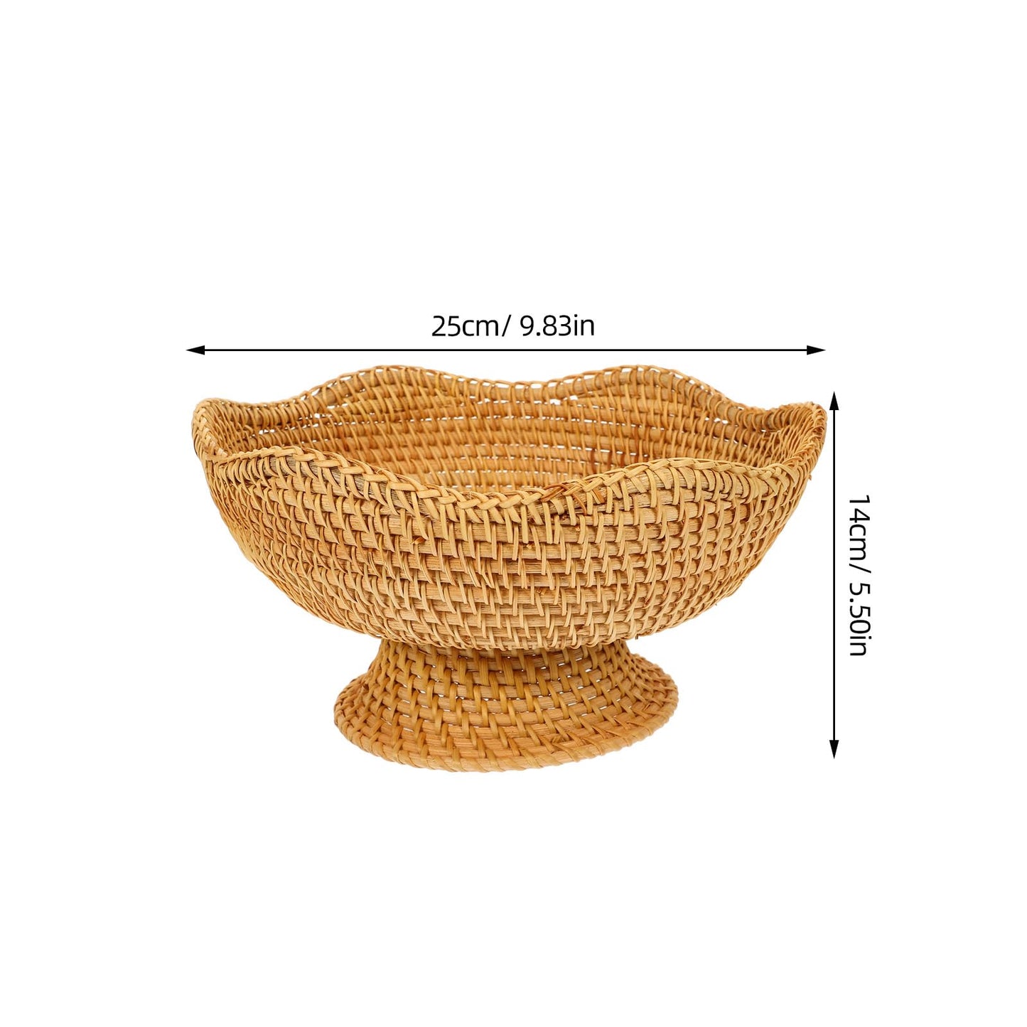 Zerodeko Rattan Fruit Bowl Bread Basket Woven Footed Bowl Round Pedestal Plate Dessert Display Platter Snack Serving Dish Tabletop Organizing Basket for Kitchen Counter