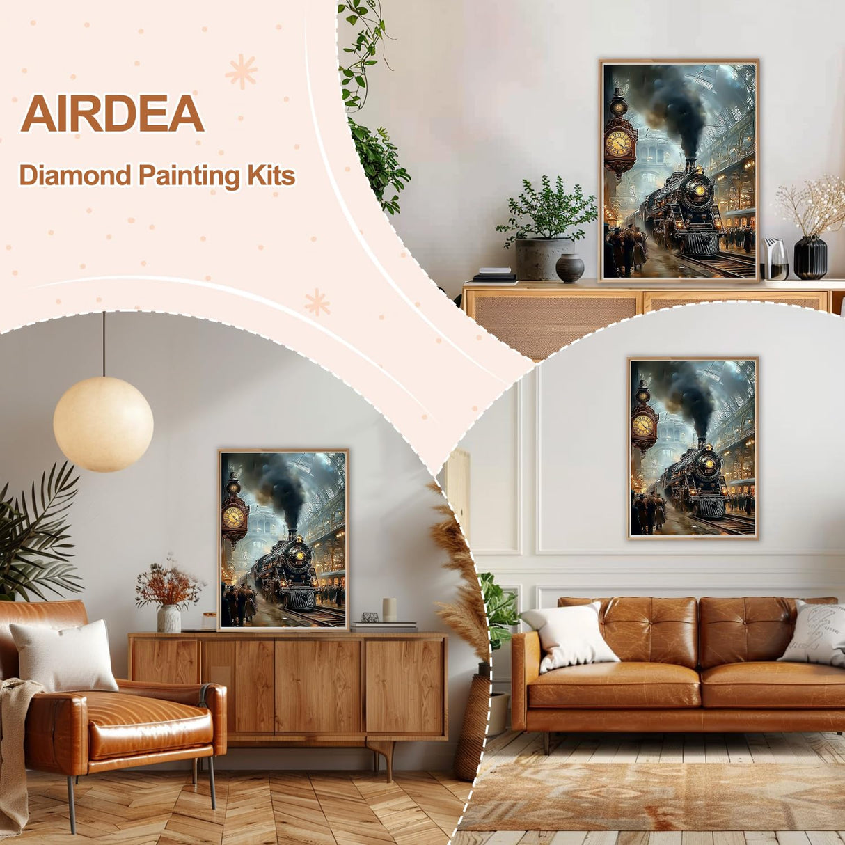 AIRDEA Train Diamond Art Painting Kits for Adults,Diamond Painting 12x16in,DIY Gem Art Kits AIRDEA