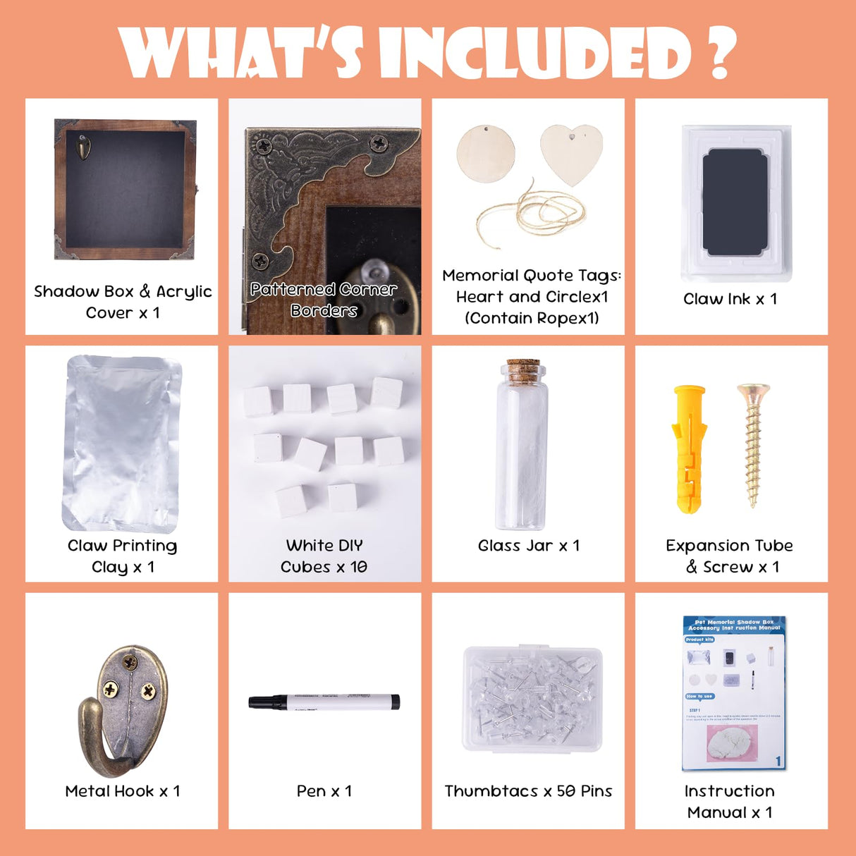 8.6'' Pet Memorial Shadow Box, Customizable Display Case for Dog Cat, Paw Print Hair Preservation, Picture Frame with Paw Print Kit Ashes Fur Jar as Pet Loss Sympathy Gift DigNew