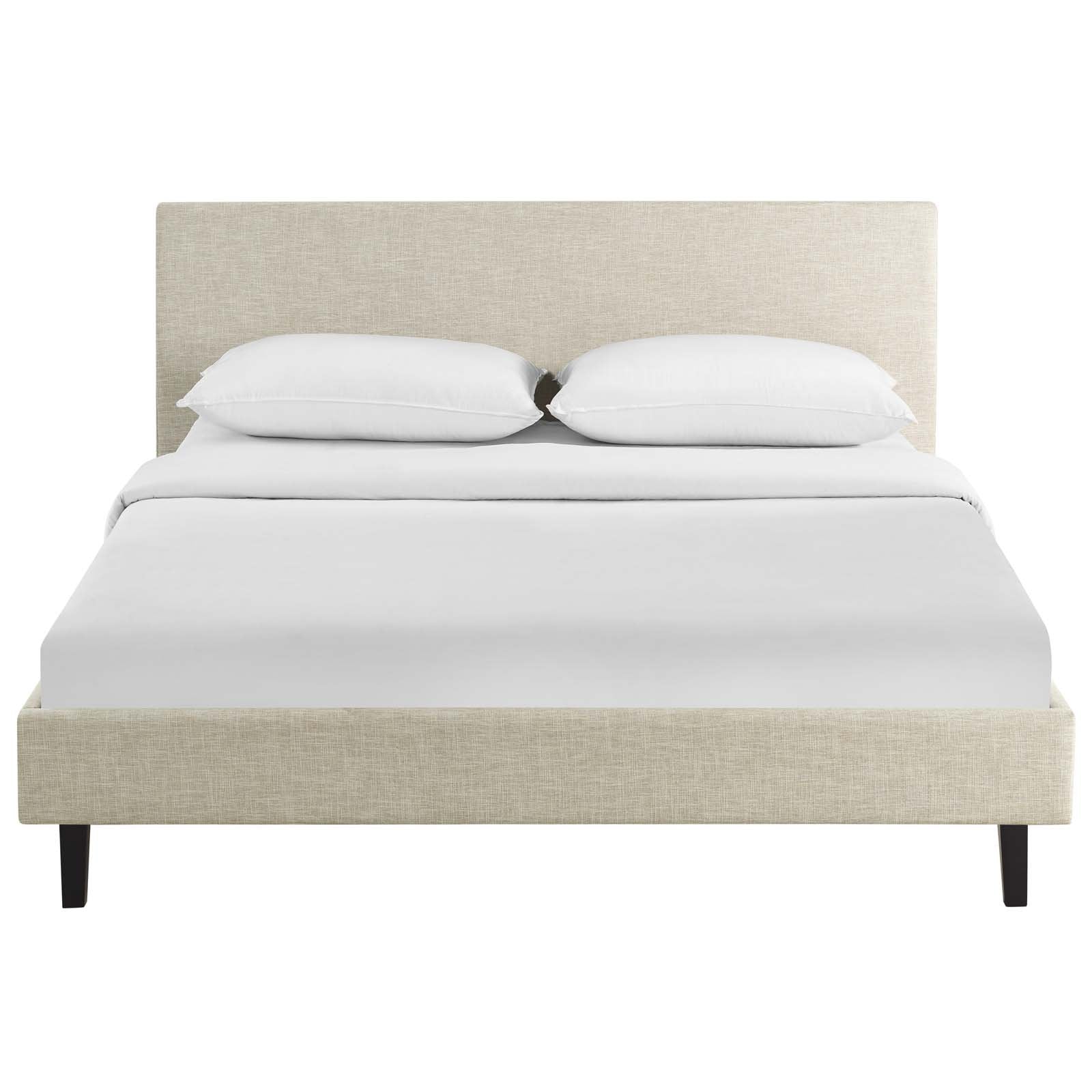 Modway Anya Upholstered Beige Platform Bed with Wood Slat Support in Queen - WoodArtSupply