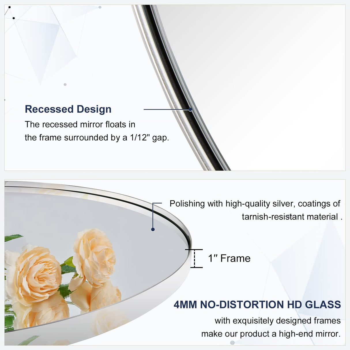 ANDY STAR 36'' Chrome Round Mirror, Polished Silver Round Bathroom Mirror, Big Circle Wall Mirror in Metal Frame, Large Vanity Mirror for Entryway, Living Room, Washrooms ANDY STAR