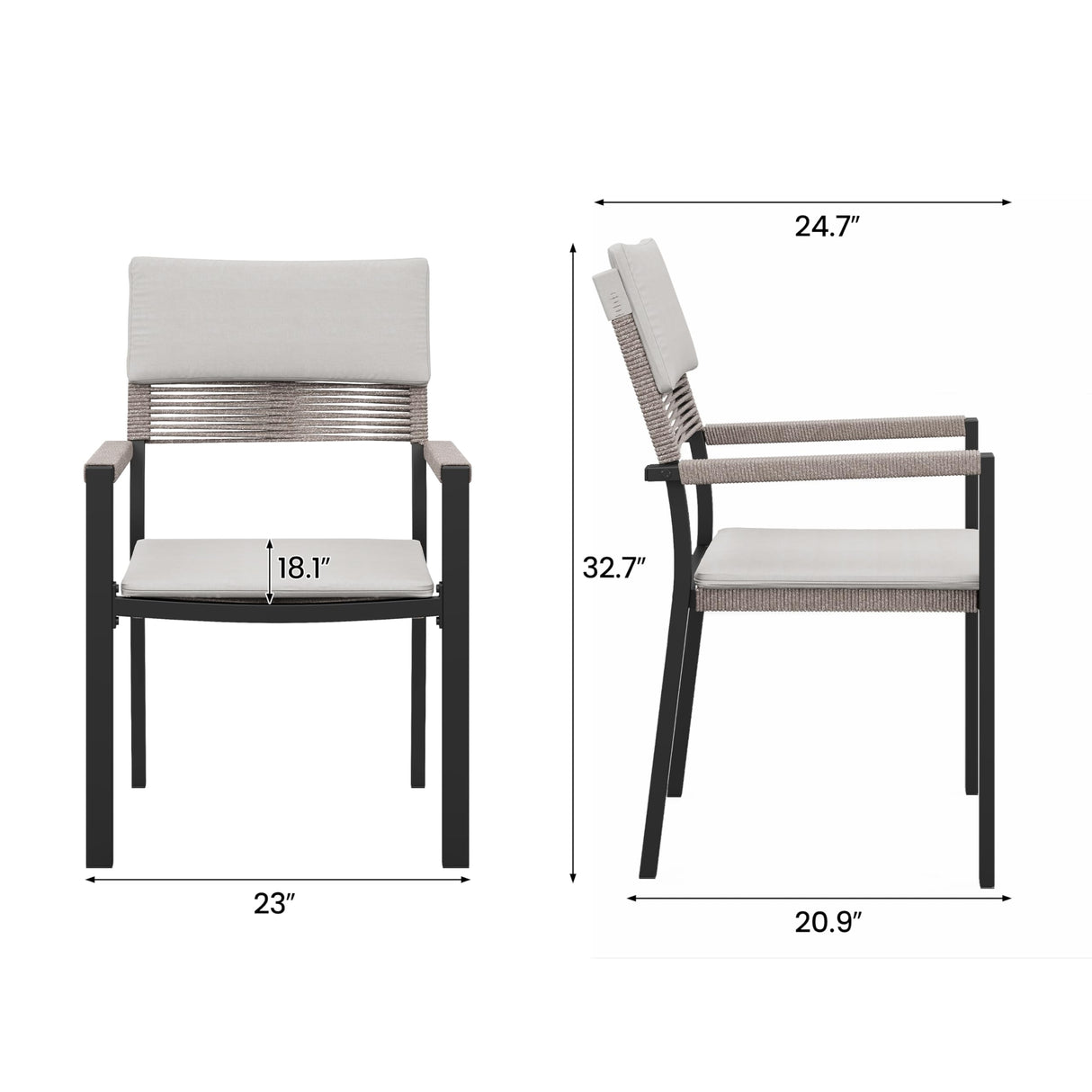 Sundale Outdoor Metal Dining Set for 6, 6-Piece Patio Dining Table and Stackable Rattan Chairs Set with Headrests and Cushions for Backyard, Garden, Deck, Light Gray Sundale Outdoor