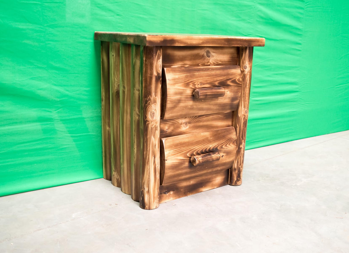 Midwest Log Furniture Torched Cedar Log Nightstand [2 Drawer] - Burnt Medium Brown/Dovetailed/Solid Wood/Amish Handcrafted in USA Midwest Log Furniture