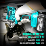 X-YEAH Cordless Impact Wrench - 1/2" Brushless Impact Gun, Max Torque 406 Ft-lbs(550N.m), with 21V 4.0Ah Li-ion Battery & Charger Kit in Case - Powerful and Portable X-YEAH