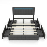 Giantex Grey Upholstered Full Bed Frame with LED Lights, USB Ports and 4 Storage Drawers Giantex