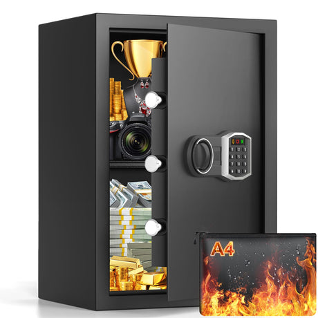 3.0 Cub Large Home Safe Fireproof Waterproof, Digital Firep roof Safe Box With Fireproof Bag, Combination Lock and Alarm Systerm, Fire Safes for Home Documents Money Valuables Bukumo