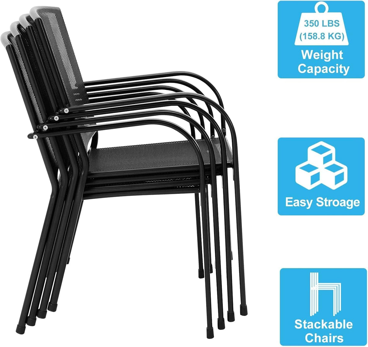 AECOJOY Outdoor Patio Chairs Set of 4, Metal Stackable Lawn Chairs with Armrests & Breathable Metal Mesh, 4 Pack Bistro Chairs for Outdoor Dining Set AECOJOY