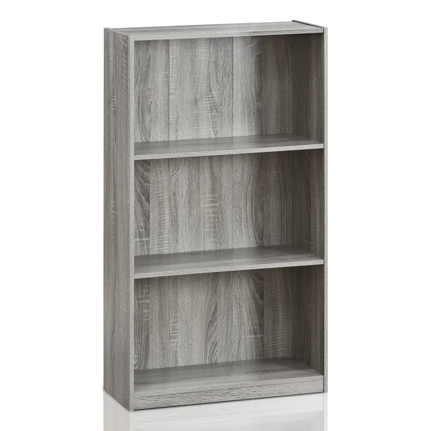 Furinno Basic 3-Tier Bookcase Storage Shelves, French Oak Grey - WoodArtSupply