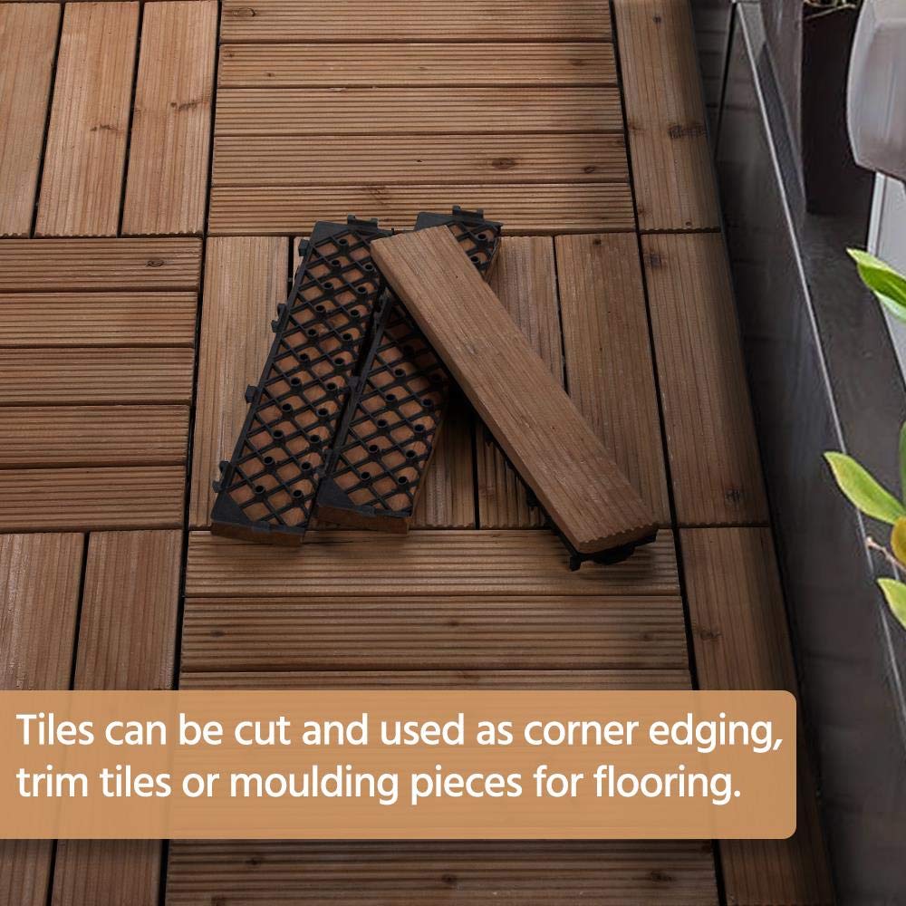 Yaheetech 27PCS Interlocking Patio Deck Tiles 12 x 12in Wood Floor Tiles Outdoor Flooring for Patio Garden Deck Poolside Brown