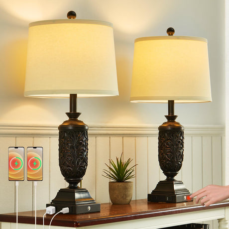 SAIWEYA 26.5" Farmhouse Table Lamp Set of 2, 3-Way Dimmable Touch Control Bedside Lamps Vintage Rustic Side Table Nightstand Lamps for Bedroom Living Room Study Room SAIWEYA