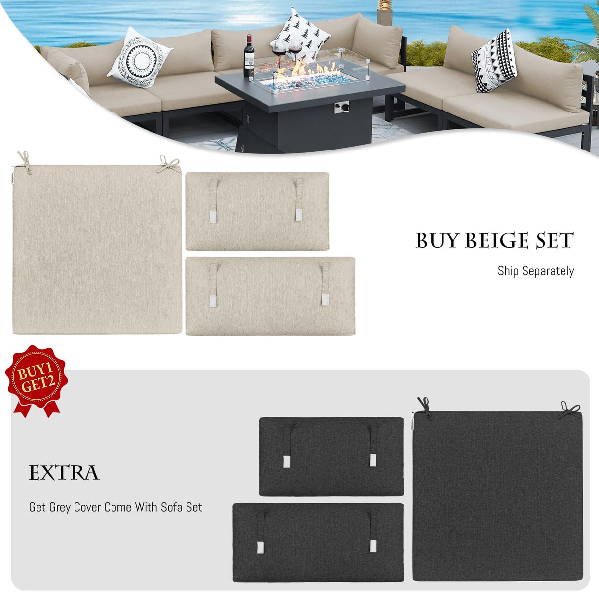 BULEXYARD 11 Piece Modern Aluminum Outdoor Patio Furniture Set with Lounger & Fire Pit Table, Extra Large All-Weather Modular Sectional Couch, 29" Wide Deep Seating Conversation Sofa for Garden, Beige BULEXYARD