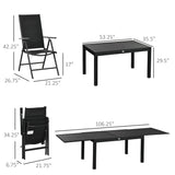 Outsunny 9-Piece Patio Dining Set for 8, Outdoor Aluminum Frames Dining Furniture Set with Expandable Table, Adjustable High Back Portable Chairs and Mesh Fabric Seats, Black Outsunny