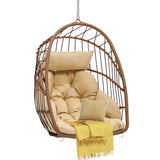 DWVO Egg Chair Without Stand, Basket Chair Hanging Outdoor Rattan Wicker Patio Hammock Indoor Egg Chair with Cushion, Hanging Swing Chair 350lbs for Porch, Garden, Bedroom, Balcony, Beige DWVO