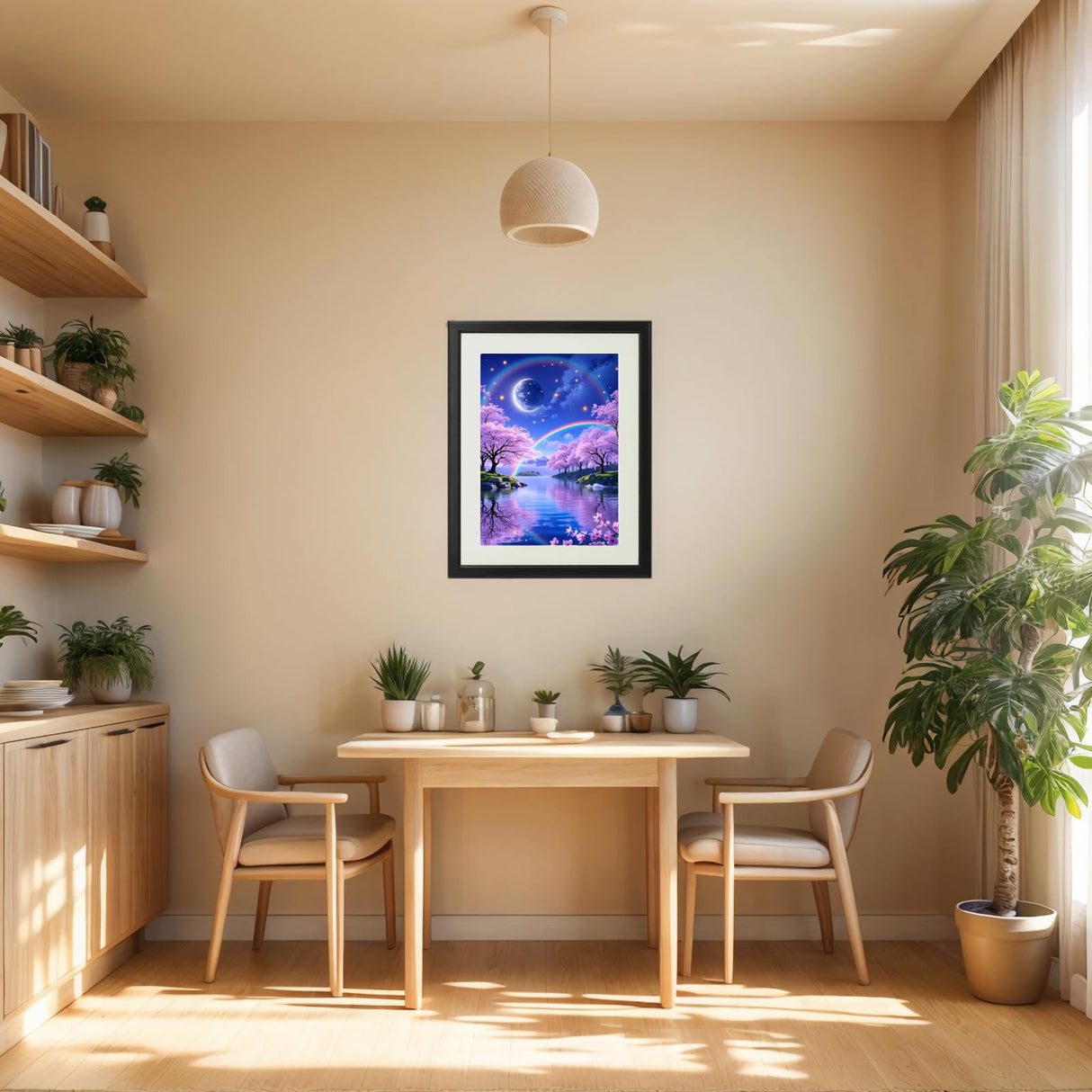 PINFFSHU 5D Diamond Painting Kits for Adults - Fantasy Starry Sky, Pink Cherry Blossoms & Magical Moonlit Rainbows DIY Full Drill Art, Sparkling Enchanted Landscape Wall Decor 12x16 Inches (30x40cm) PINFFSHU