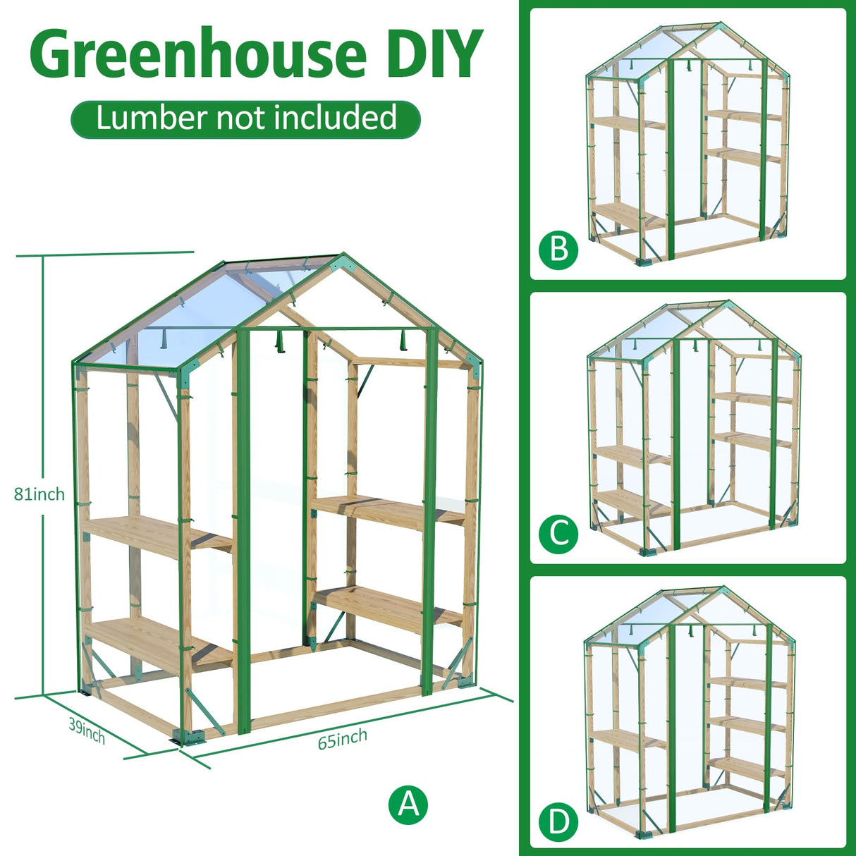 Walk in Greenhouse, 65x39x81 inch Green House for Plants, Include Greenhouse Kit and Greenhouse PVC Cover, Portable Greenhouses for Outdoors Winter MOFEEZ
