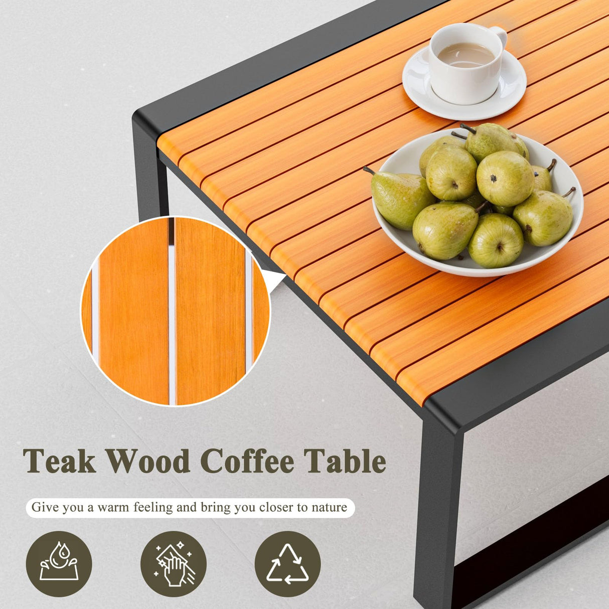 YOEEMZ Aluminum Patio Furniture Set, All-Weather Outdoor Couch Sectional, L Shaped Patio Conversation Sets, Metal Corner Sofa with Teak Coffee Table, Beige YOEEMZ