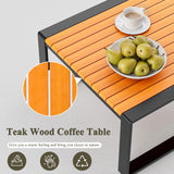 YOEEMZ Aluminum Patio Furniture Set, All-Weather Outdoor Couch Sectional, L Shaped Patio Conversation Sets, Metal Corner Sofa with Teak Coffee Table, Beige YOEEMZ