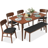 Best Choice Products 6-Piece Wooden Dining Set, Mid-Century Modern Table & Upholstered Chair Set w/Bench Seat, Rubberwood Legs - Walnut/Charcoal Best Choice Products