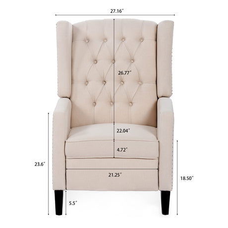 Push Back Single Recliner Chair,27" W Dual Function Foot System,Manual Wing Chair for Office, Den, Living Room, Bedroom, and Guest Room (Fabric, Beige) Fulocseny