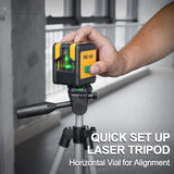 PREXISO Laser Level with Tripod, 100Ft Dual Modules Self Leveling Cross Line Laser Level, Green Line leveler Tool for Floor Tile, Home Renovation, Construction with 31-1/2in Tripod, 2 AA Batteries Prexiso