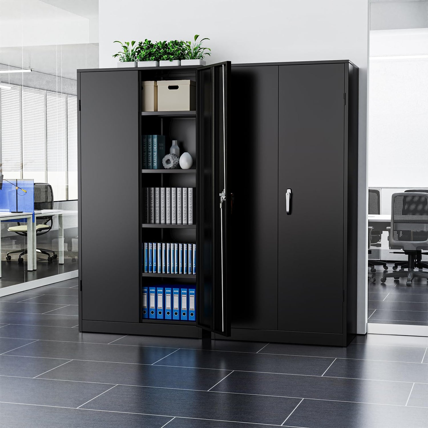 Betterland 72” Metal Storage Cabinet, Lockable File Cabinet with 2 Doors and 4 Adjustabble Shelves,Garage Storage Cabinets for Office, School, Warehouse, Home, (Black Betterland