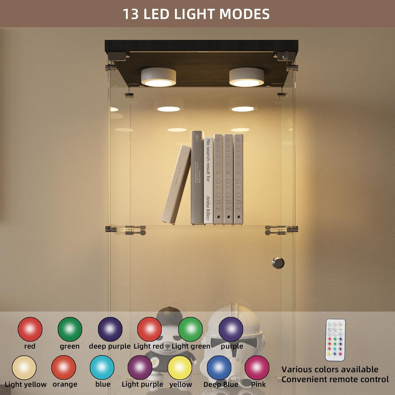 Beauty4U Glass Display Cabinet with Light, 4 Shelves, Curio Cabinets for Living Room, Bedroom, Office, Black Floor Standing Glass Bookshelf, Quick Installation Beauty4U