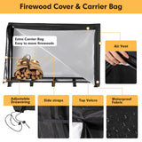 nalone 8FT Outdoor Firewood Rack with Cover&Carry Bag Heavy Duty Square Strong Stand Rack with Waterproof Cover for Fireplace Fire Pits Wood Pile Storage Holder Lumber Rack nalone