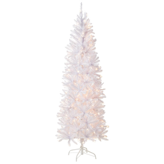 National Tree Company Artificial Pre-Lit Slim Christmas Tree, White, Kingswood Fir, White Lights, Includes Stand, 7 Feet