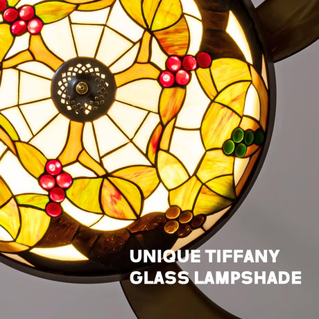CROSSIO 48" Tiffany Ceiling Fan with Light Colorful Fandelier Vintage Chandelier Fan 48 Inch Stained Glass Ceiling Fan Retractable Blades Vintage Fandelier with Tiffany Light for Bedroom Living Room CROSSIO