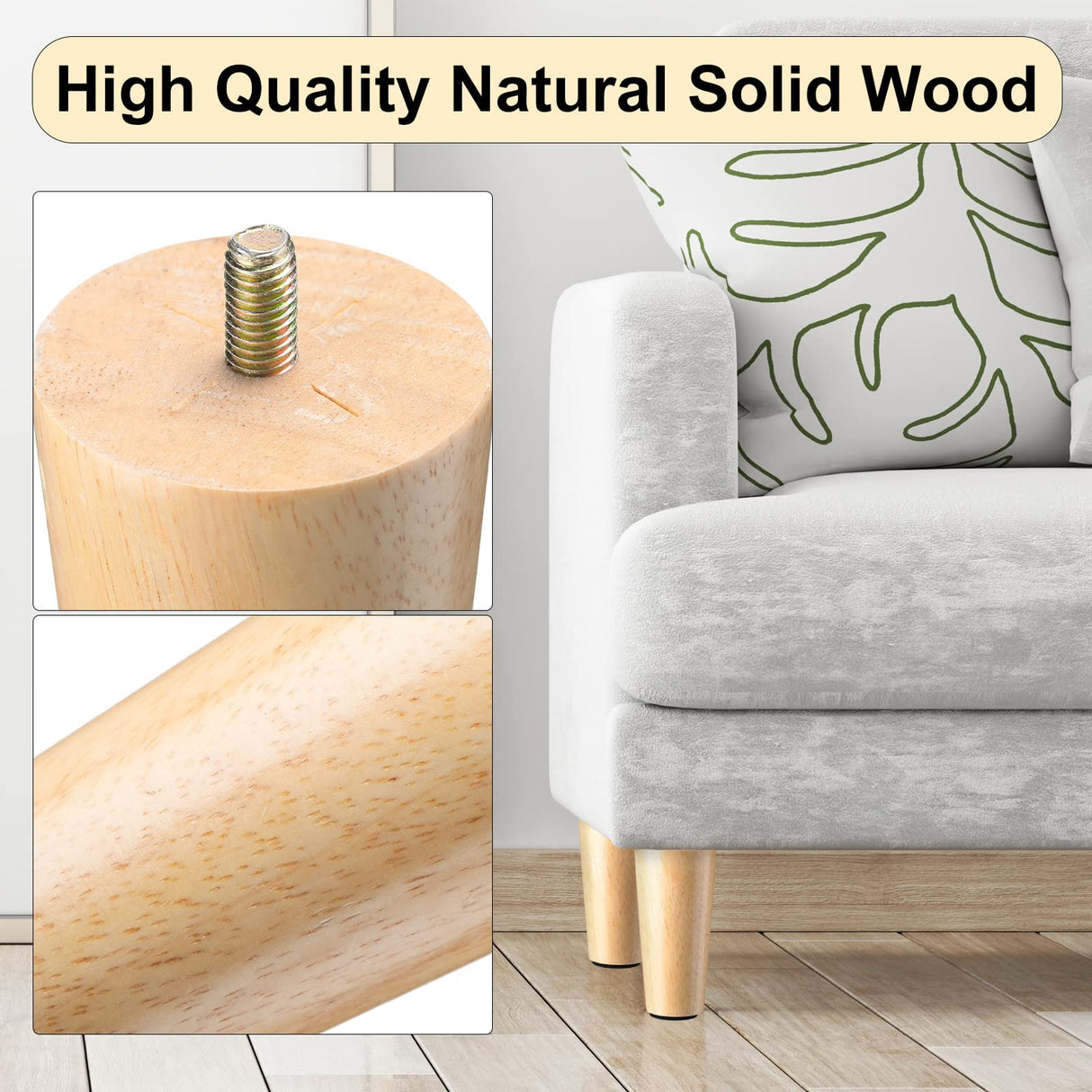 Maitys 4 Inch Round Solid Furniture Legs Furniture Wooden Replacement Feet Chair Dresser Couch Legs Table Cabinet Sofa Legs Footstool DIY Projects for Home (Wood,16 Pcs) Maitys