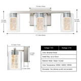 SineRise 3-Light Brushed Nickel Vanity Light with 3 Color Modes (3000K/4000K/6000K), Eye Protection LED Bathroom Light Fixture, Dimmable Modern Wall Light Over Mirror with Clear Glass Shade SineRise