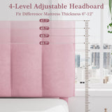 VECELO Twin Bed Frame with Upholstered Headboard, Heavy-Duty Platform Bedframe with Strong Wooden Slats Support, No Boxing Spring Needed, Pink VECELO