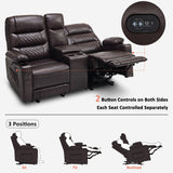 MCombo Zero Gravity Power Loveseat Recliner with Console, Heat and Vibration Massage, Reclining Loveseat Sofa with USB Ports, Cup Holders for Living Room, Faux Leather PR622Sets (Dark Brown) MCombo