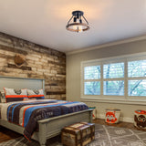 VILUXY Industrial Flush Mount Ceiling Light Fixture with Retro Wood Circle Shade for Hallway, Entryway, Bedroom, Balcony Passway 3-Light VILUXY