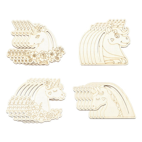 UR URLIFEHALL 24 Pcs Unfinished Wood Unicorn Cutouts Wood Frame Embellishments for Tag Decoupage DIY Scrapbooking Card Making Painting Crafts UR URLIFEHALL