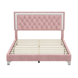 Flieks 3-Piece Pink Bedroom Set with Queen Upholstered Platform Bed and LED Lights, Including 2 Nightstands Flieks