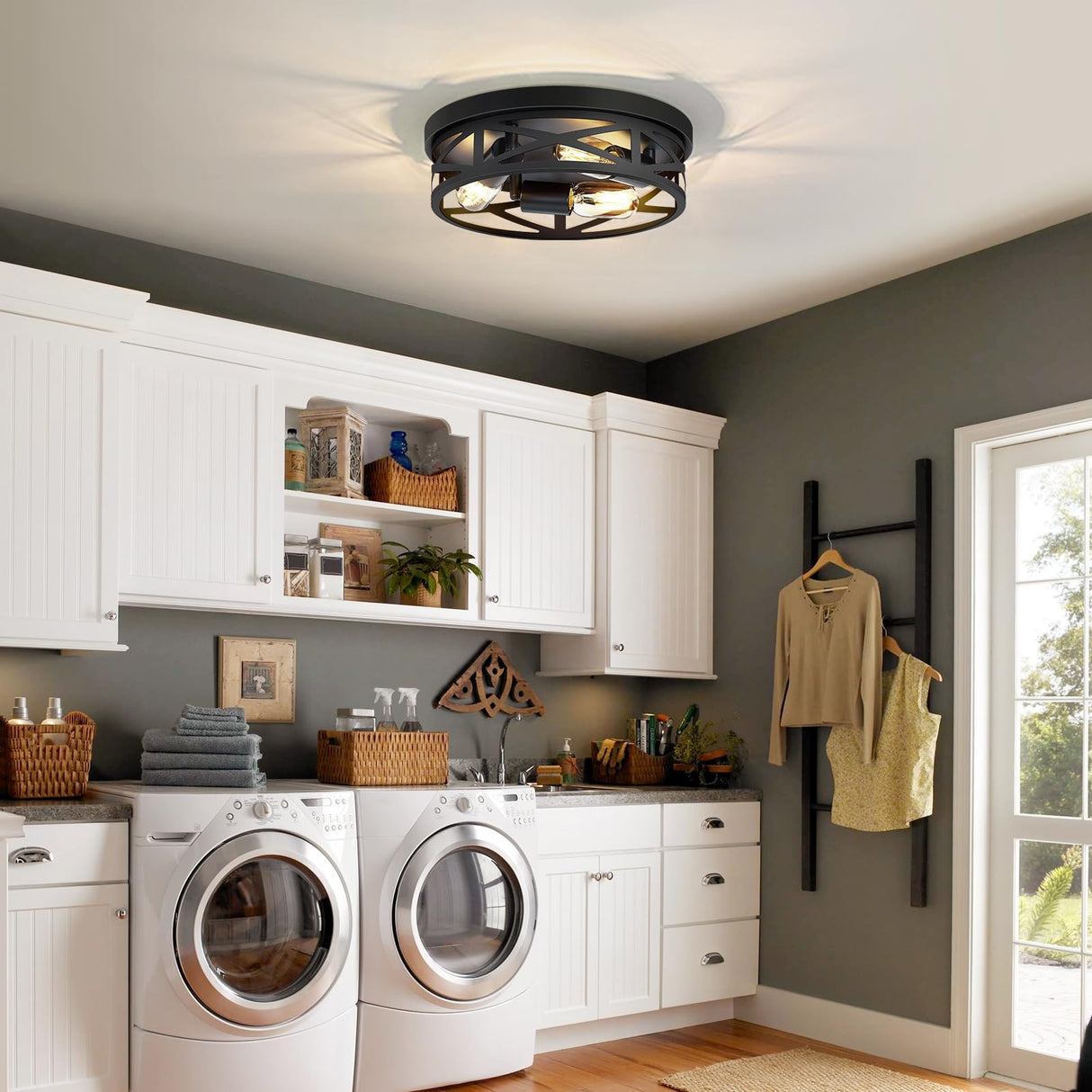 ZHU YAN 13 inch Farmhouse Ceiling Light Fixture,3-Light Hallway Light Fixtures Ceiling,Black Flush Mount Ceiling Light,Light Fixture Ceiling Mount for Kitchen Hallway Entryway,E26 Base（1 Pack） ZHU YAN