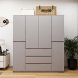 GraceGrove 4-Door Wooden Gray Armoire Wardrobe Closet with 3 Drawers for Bedroom Storage Wardrobe Closet Wood with Hanging Rod with Large Storage Wardrobe with Drawers 63" L x 20.3" W x 72" H GraceGrove