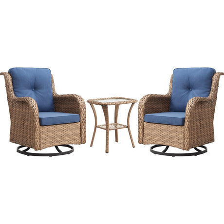 Rilyson Patio Chairs Rocking Swivel Chiar - 3 Piece Outdoor Wicker Patio Bistro Set Rattan Rocker Glider Chairs with High Back and Deep Seating for Outside Porch Deck Garden(Yellow/Blue) Rilyson