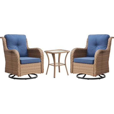 Rilyson Patio Chairs Rocking Swivel Chiar - 3 Piece Outdoor Wicker Patio Bistro Set Rattan Rocker Glider Chairs with High Back and Deep Seating for Outside Porch Deck Garden(Yellow/Blue)