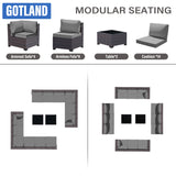 Gotland 14 Pieces Patio Furniture Set Outdoor Sectional Wicker Furniture All-Weather PE Rattan Patio Conversation Sets w/12 Replaceable Grey Waterproof Cushions and 2 Coffee Table Gotland
