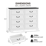 LIKIMIO Farmhouse 8 Drawer Dresser for Bedroom, 52" Wide Dresser Drawers with Storage, Rustic Wooden Chest of Drawers for Bedroom, Hallway, Antique White LIKIMIO