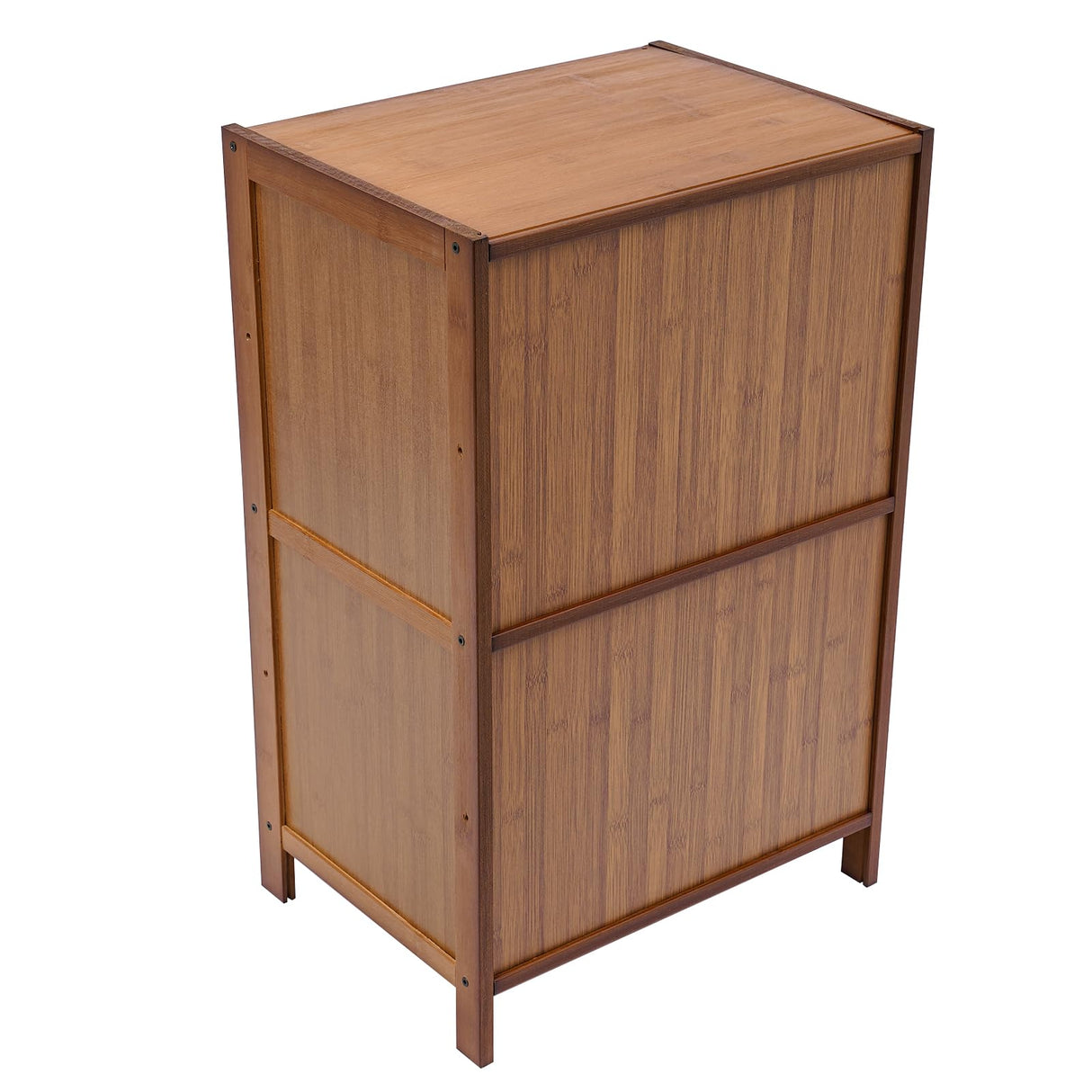 TrueyEssence 2-Tier Bamboo Nightstand with Rattan Decor Doors, Modern Bedside Table End Table Multipurpose Storage Cabinet for Bedroom Living Room Dark Brown TrueyEssence