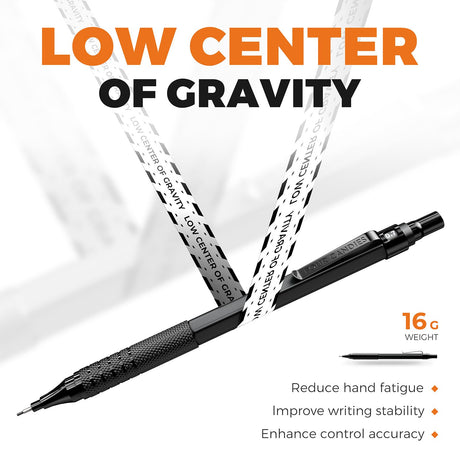 Four Candies 4PCS Metal Mechanical Pencils Set with Case, 0.5mm & 0.7 mm Artist Pencil with 8 Tubes (480PCS) HB Lead Refills, 3 Erasers,9 Eraser Refills For Writing Drafting, Drawing, Black&Silver Four Candies