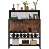 Industrial Rustic Brown Wine Rack and Home Bar Table with Glass Holder by VEVOR VEVOR