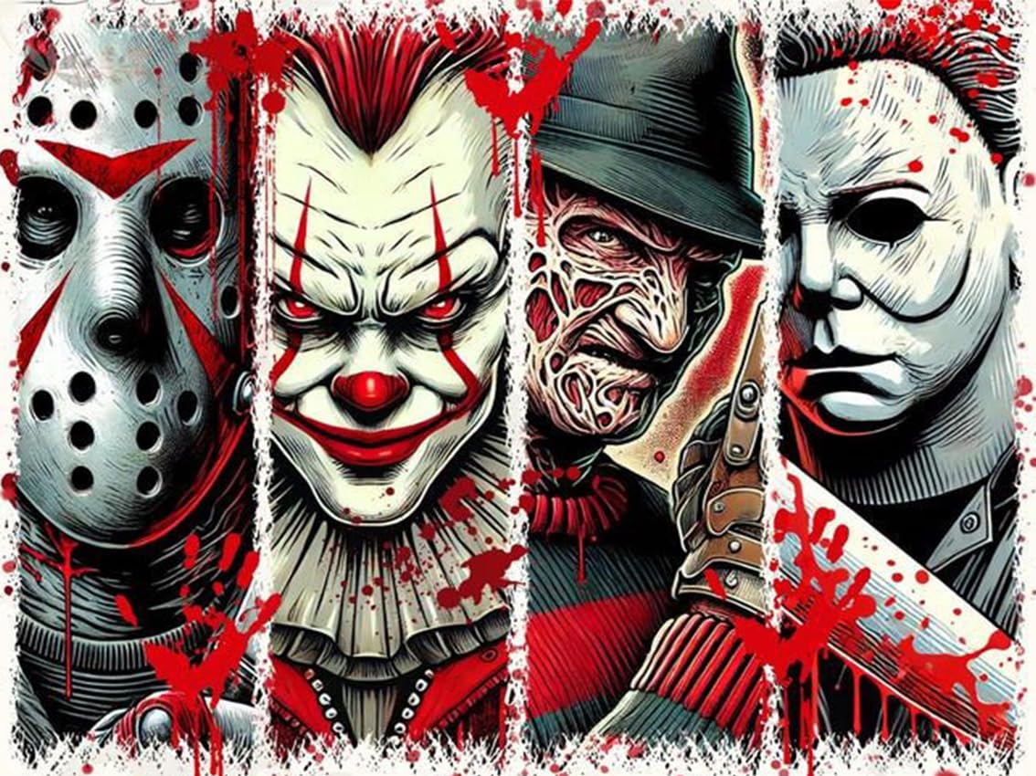 MBNTJHT Halloween Diamond Painting Kits for Adults Beginners,5D Full Round Drill Horror Movie Diamond Art Kits for Adults,DIY Gem Art Painting and Crafts for Holiday Gifts 12x16 Inch. MBNTJHT