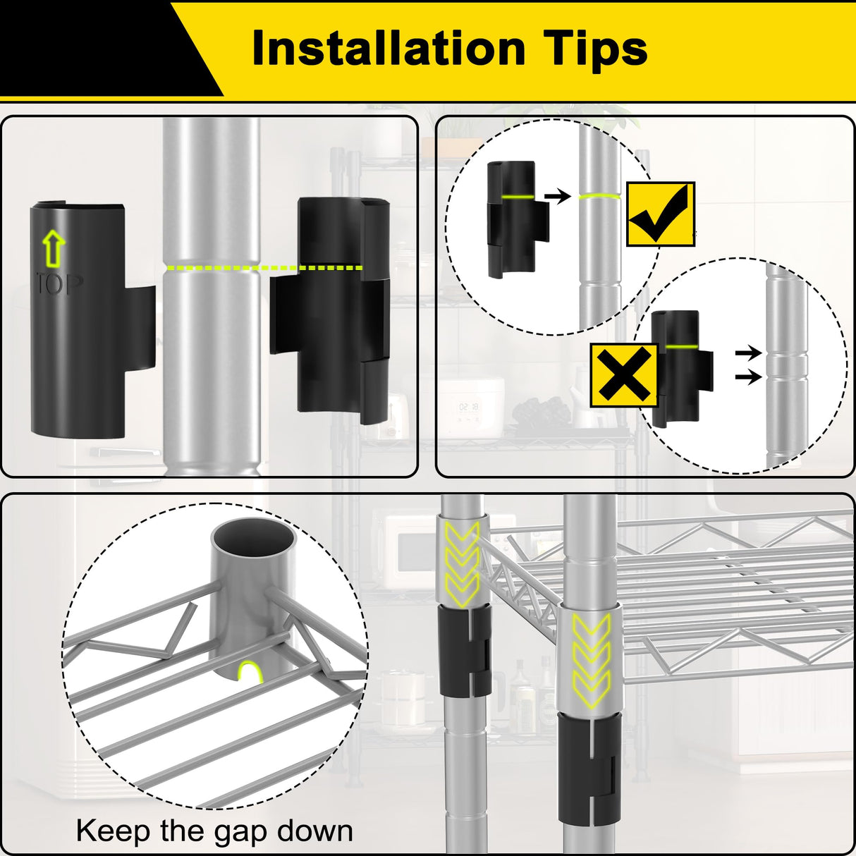 GIOTORENT 5-Wire Garage Shelving Storage Shelves, Kitchen Storage Adjustable Shelf, Metal Shelves 500Lbs Capacity 21" L x 11.8" W x 53.8" H for Laundry Bathroom Pantry Closet, Grey GIOTORENT