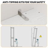 LIKIMIO Farmhouse Wardrobe Closet with Doors, 70" Bedroom Armoires with LED Lights and Hanging Rod, Wooden Large Wardrobe Cabinet with 2 Drawers and 1 Cabinet, Classic White LIKIMIO